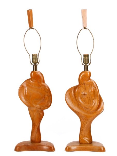 Pair of Yasha Heifetz Modern Oak Table Lamps (1 of 7)