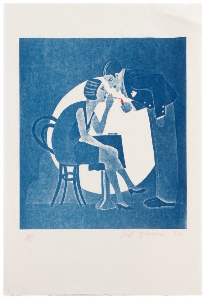 Red Grooms, "Couple Lighting Cigarette", Signed (1 of 8)