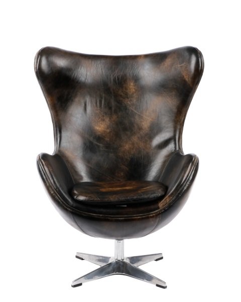 Modernist Style 'Egg' Lounge Chair w/Brown Leather (1 of 5)