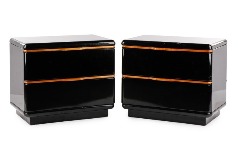 MCM Black Lacquer & Maple Night Tables, Lane (1 of 10)