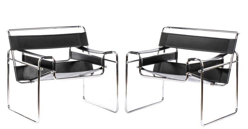 Pair of Wassily Style Chrome & Leather chairs (1 of 7)