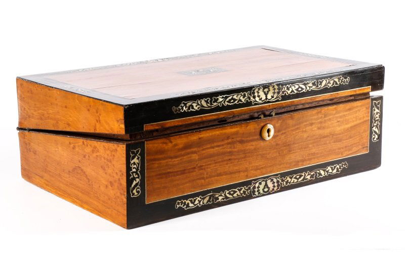 Satinwood & MOP Inlaid Travel or Lap Desk, 19th C (1 of 8)