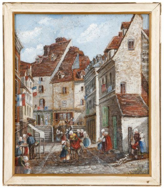 Continental School Oil on Paper, Village Market (1 of 8)