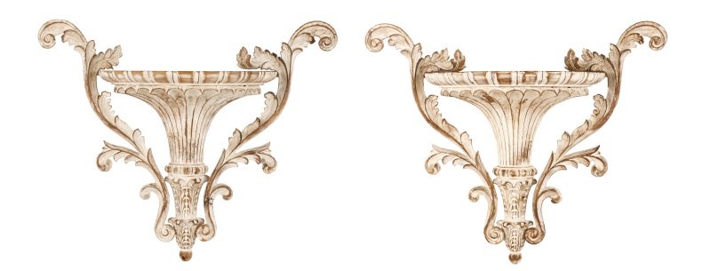 Pair of Distressed Carved Wood Wall Brackets (1 of 7)