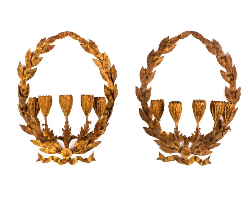 Pair of Italian Gilt Iron Five Candle Wall Sconces (1 of 9)