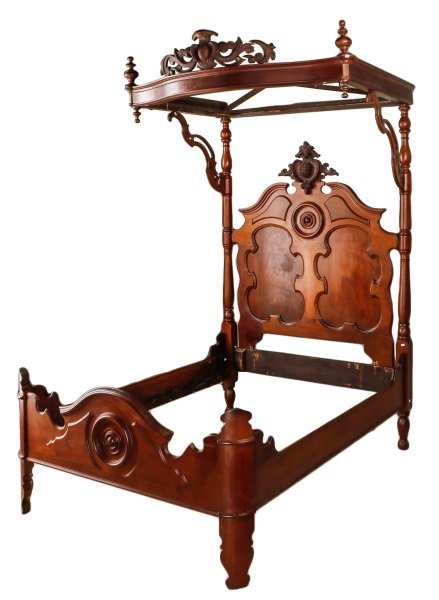American Rococo Revival Walnut Half Tester Bed (1 of 8)