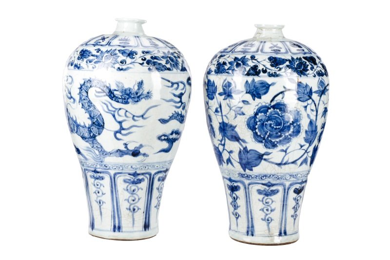 Set of 2 Blue & White Porcelain Meiping Vases (1 of 8)