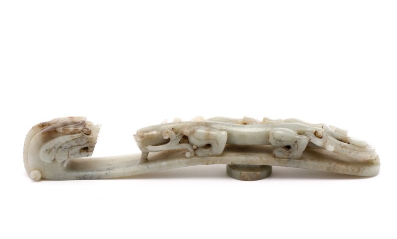 Large Carved Celadon Jade Dragon Belt Hook (1 of 8)