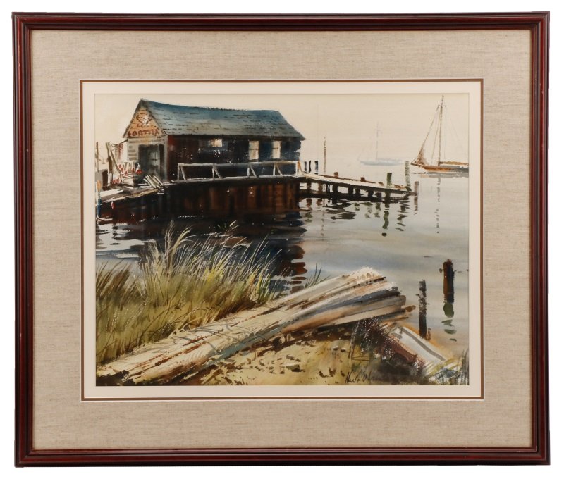 Herbert Olsen Watercolor Lobster Dock Scene (1 of 9)
