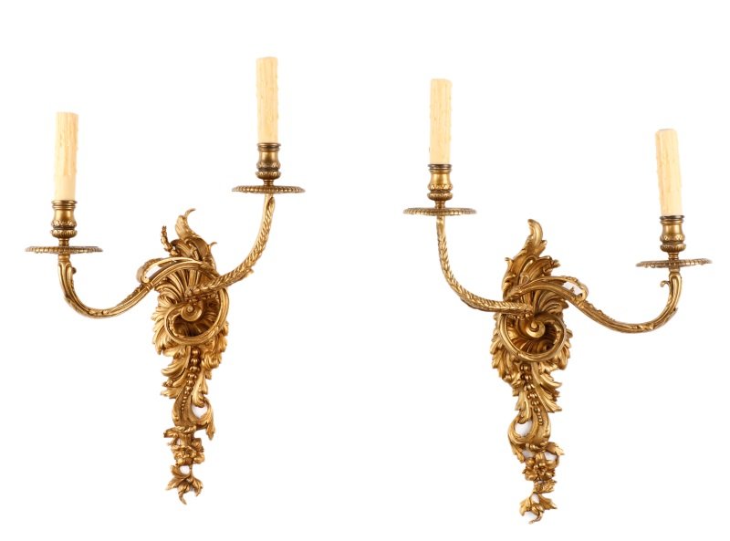Pair of Henry Vian Bronze Two Light Sconces (1 of 7)