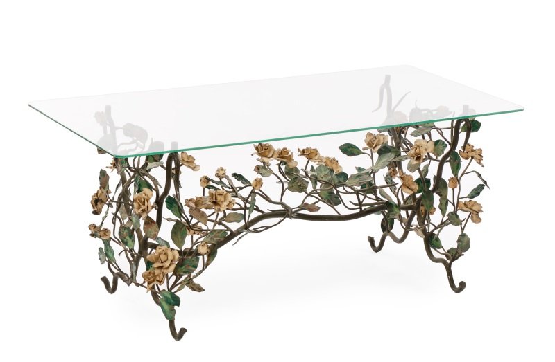 Wrought Iron & Tole Peinte Glass Top Table (1 of 7)