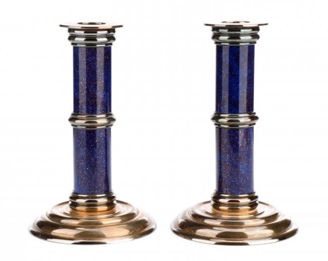 Pair of Puiforcat Silver & Enamel Candlesticks (1 of 6)
