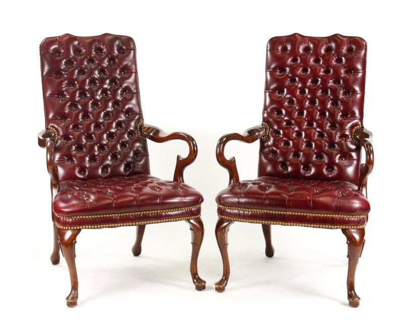 Pair of Mahogany Tufted Oxblood Leather Armchairs (1 of 10)