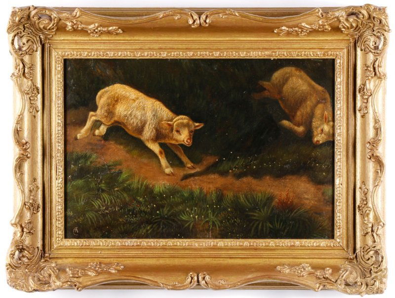 Continental School, "Playful Lambs", Monogrammed (1 of 6)
