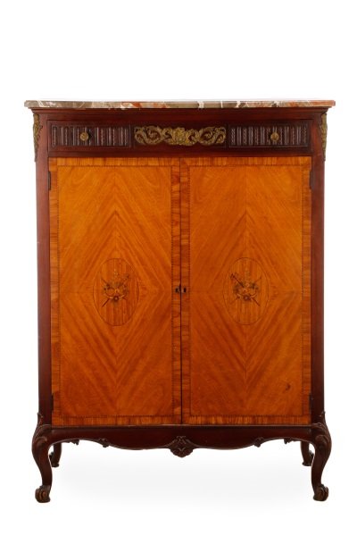 Louis XV Style Marble Top Inlaid Two Door Cabinet (1 of 8)