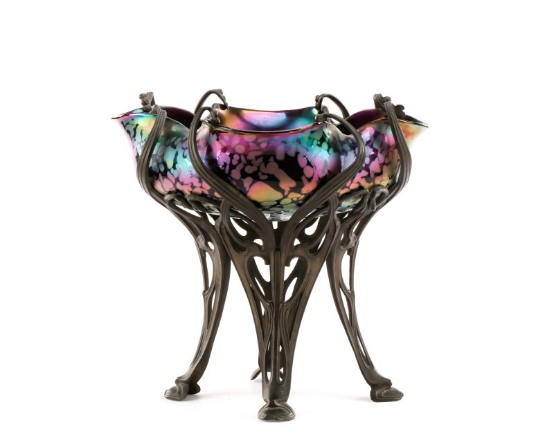 Loetz Glass Centerpiece Bowl on Bronze Stand (1 of 10)