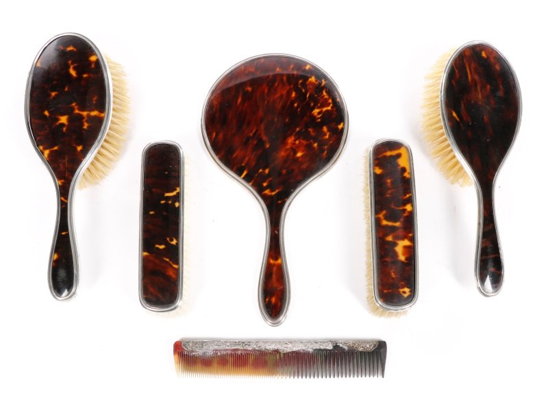 6 Pc. Sterling & Faux Tortoiseshell Dresser Set (1 of 10)