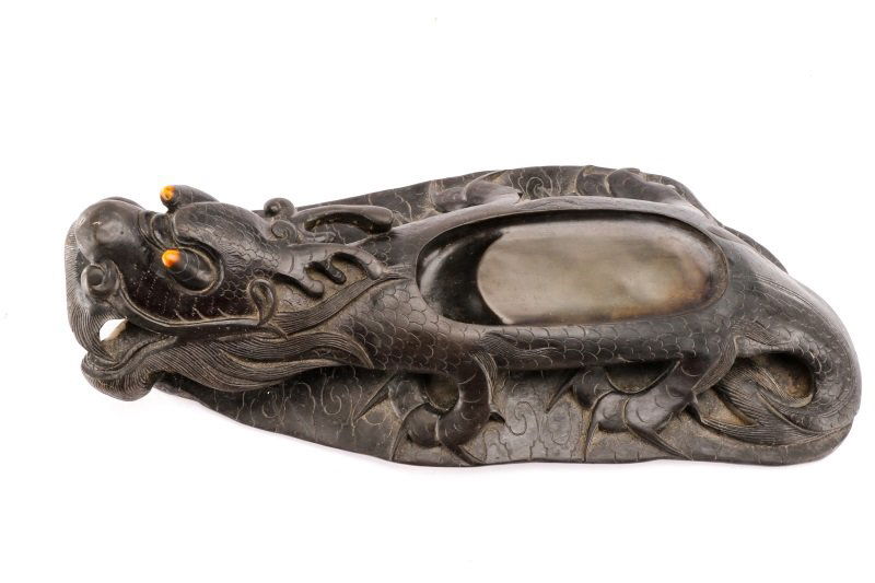 Chinese Carved Zitan Wood Inkstone, Figural Dragon (1 of 10)