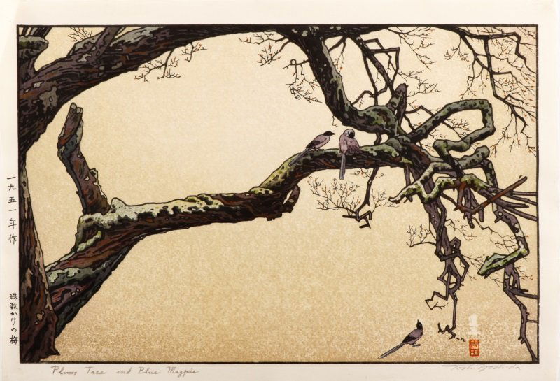 Yoshida Toshi Woodcut "Plum Tree & Blue Magpie" (1 of 9)