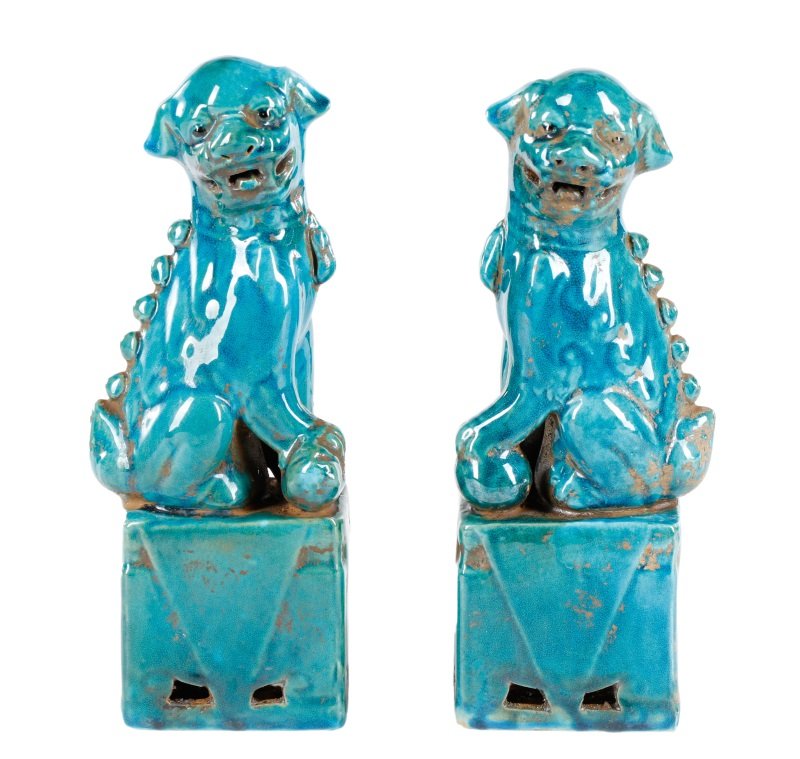 Pair of Chinese Blue Glazed Foo Dogs, 20th C. (1 of 9)