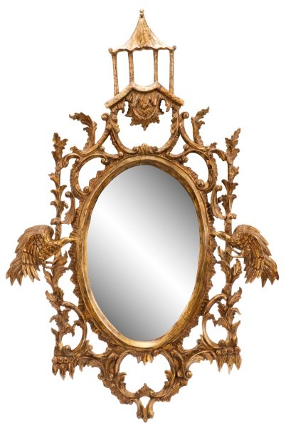 Chinese Chippendale Style Carved Giltwood Mirror (1 of 8)