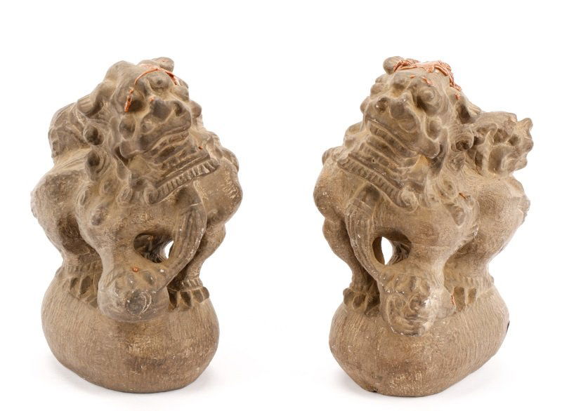 Pair of Carved Gray Stone Fu Lions, 7" Tall (1 of 10)