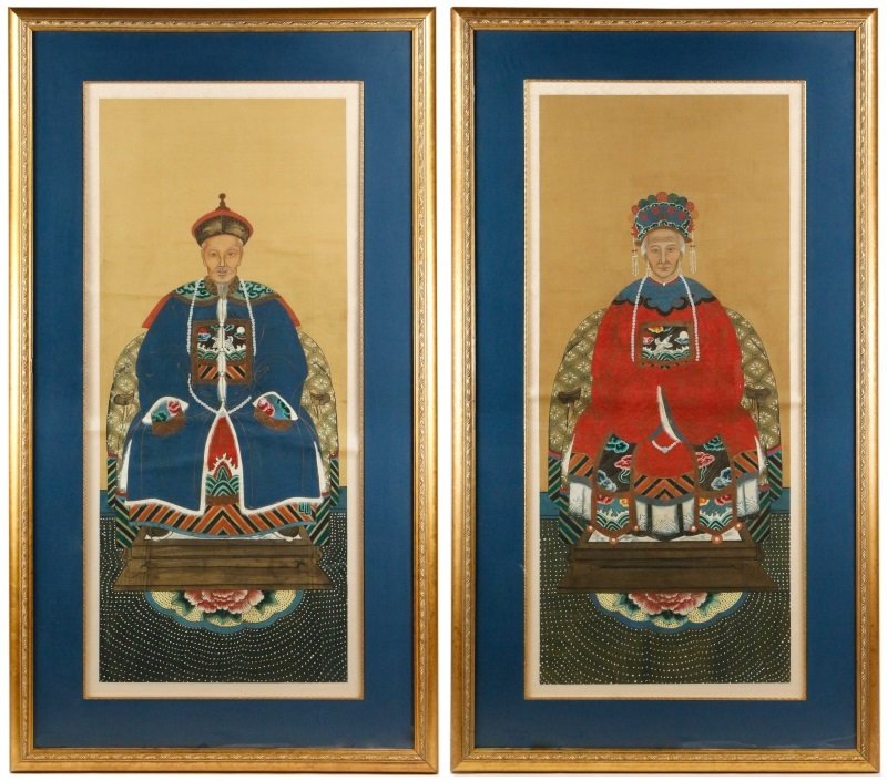 Pair, Large Chinese Ancestral Portraits on Silk (1 of 10)