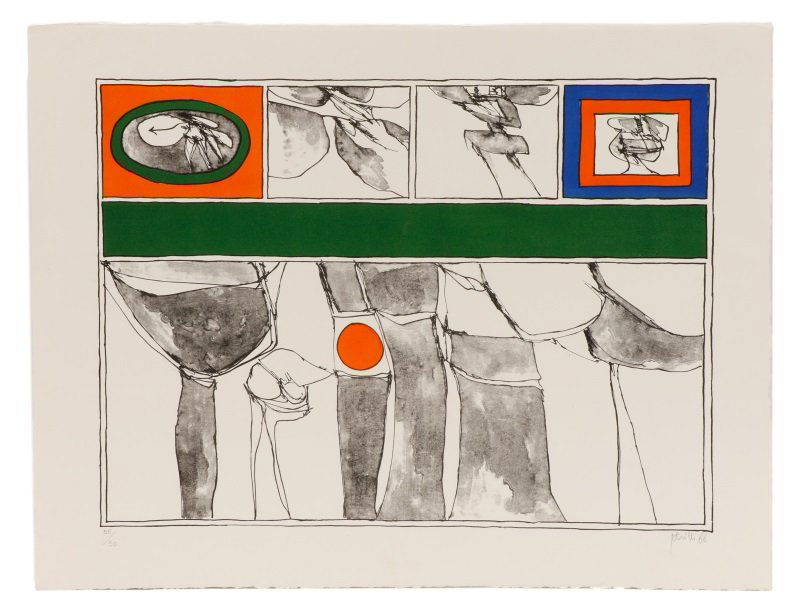 Achille Perilli, Pencil Signed Litho Print, 1960s: Achille Perilli (Italian, b. 1927- ), "Untitled"-1966, color lithograph, pencil signed and dated lower right margin, limited edition noted in pencil lower left margin "55/60", publisher's blind stamp