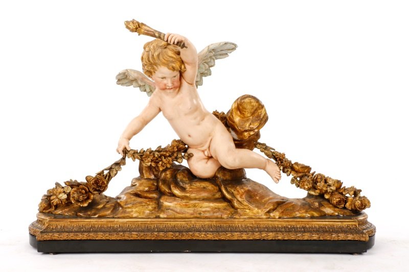 Large Italian Polychrome Putto Sculpture, 19th C (1 of 10)