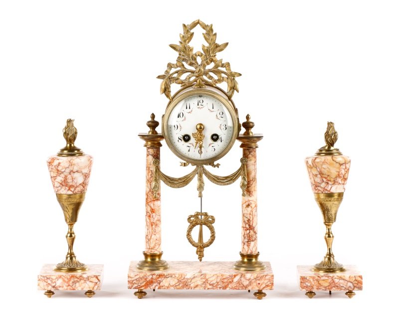 3 Piece French Pink Marble Clock Garniture Set (1 of 10)