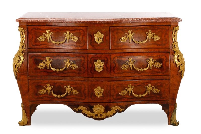Louis XV Style Walnut Inlaid Bombe Commode (1 of 10)