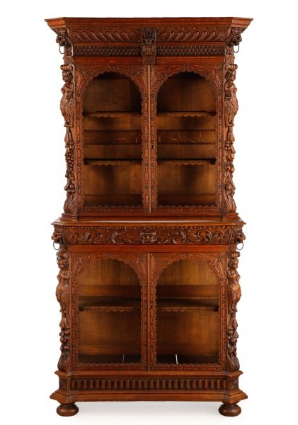 French Renaissance Revival Style Bookcase Cabinet (1 of 10)