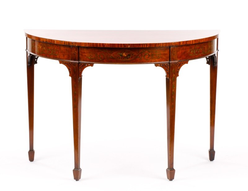 Fine English Satinwood Painted Demilune Console (1 of 8)