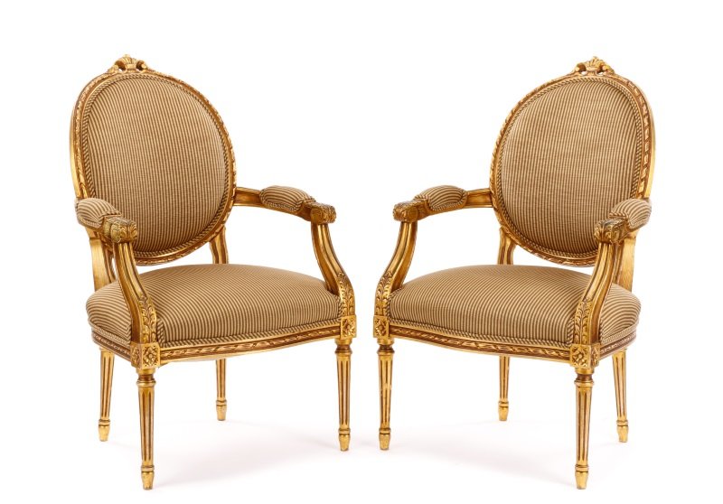 Pair of Louis XVI Style Giltwood Fauteuils (1 of 7)