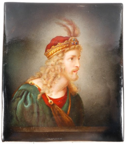 Marked KPM Portrait Plaque, Man with Feathered Cap (1 of 8)