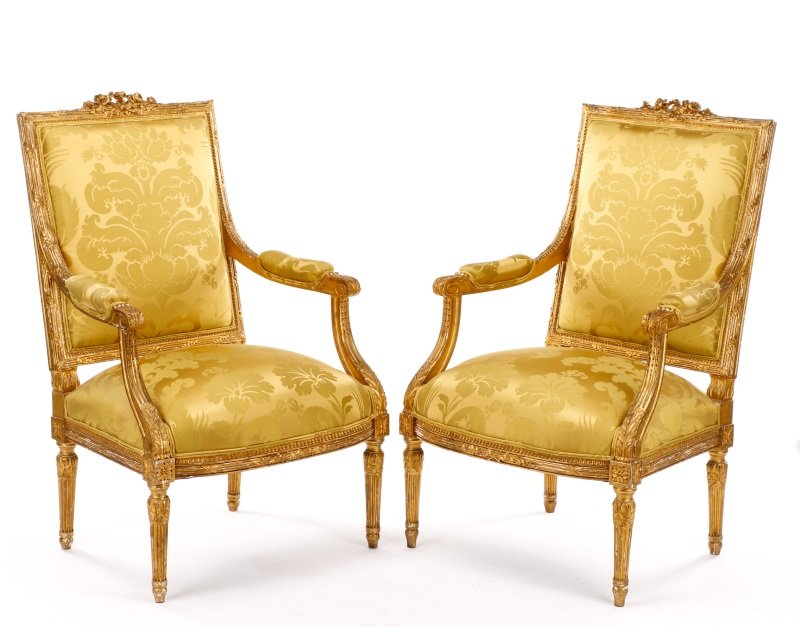 Pair of Louis XVI Style Giltwood Fauteuils, 19th C (1 of 8)