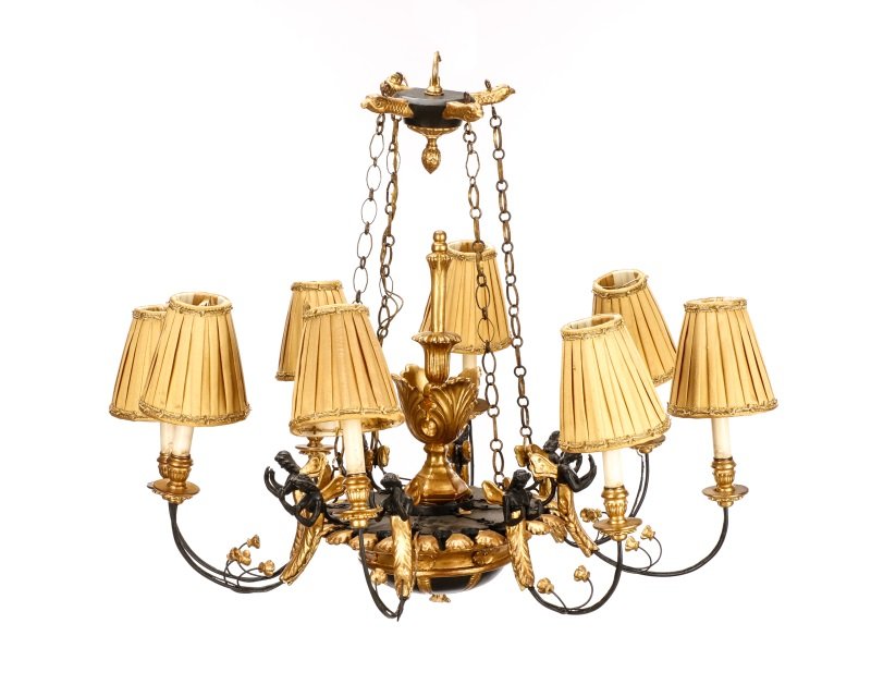French Empire Style Gilt, Carved Wood Chandelier (1 of 10)