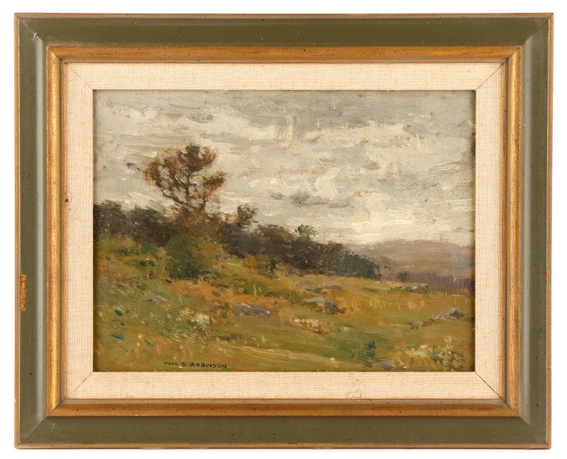 William S. Robinson 1905 Oil "Arkville NY, Summer": William Robinson (American, 1861-1945). "Arkville, N.Y., Summer" - 1905, oil on canvas laid down on artist board, signed lower left "Wm. S. Robinson", titled and dated to verso of board. Impressionist