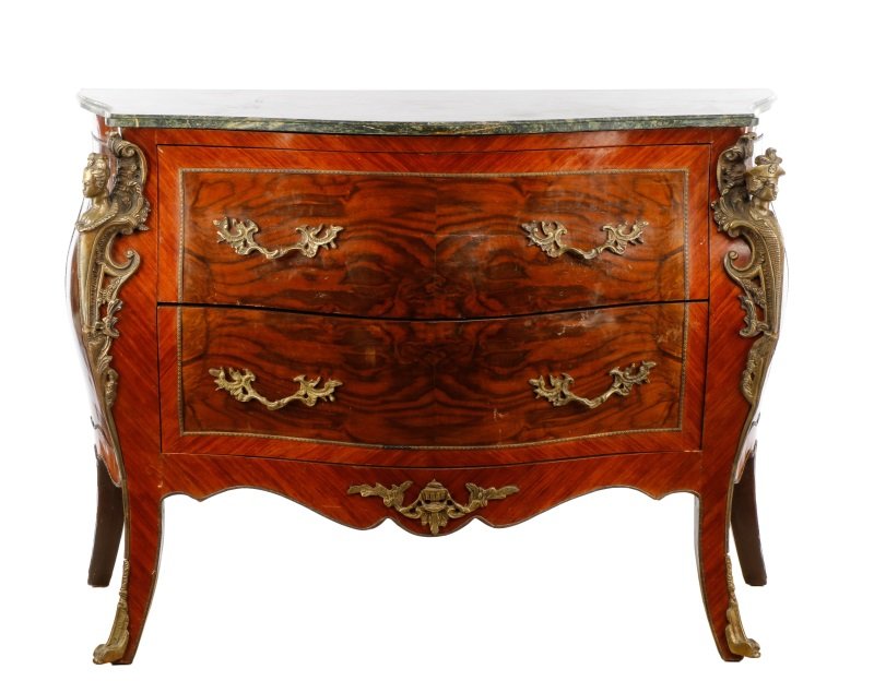 French Louis XV Style Marble Top Bombe Commode (1 of 8)