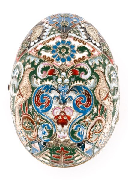 Faberge Style Silver, Cloisonne, Enamel Hinged Egg (1 of 10)