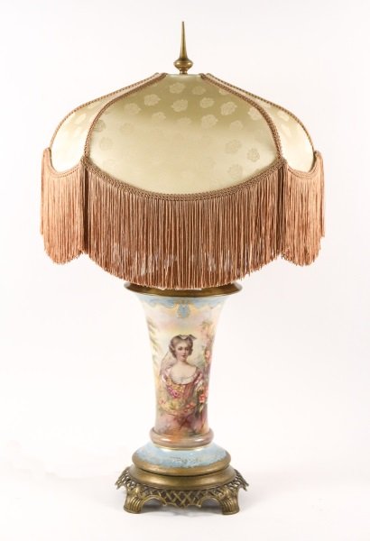 19th/ 20th C. Hand Painted Lamp w/ Beauty, Signed (1 of 10)