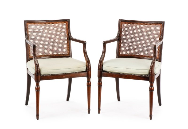 Pair of American Caned Back Open Armchairs (1 of 7)