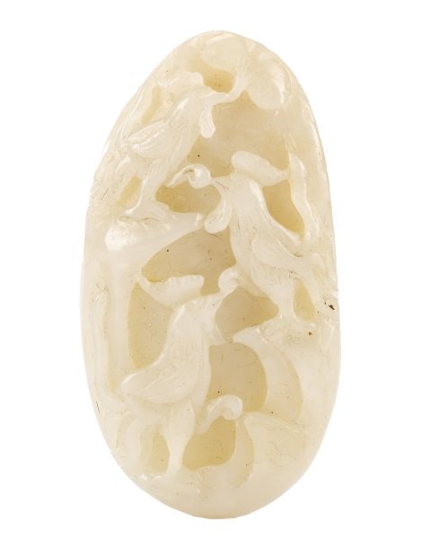 Chinese White Jade Carved Ornament, Cockerels (1 of 6)