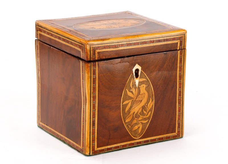 Small George III Inlaid Mahogany Tea Caddy, 19th C (1 of 9)