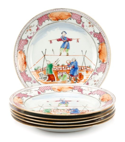 Set of 6 Chinese Export Mandarin Porcelain Plates (1 of 6)