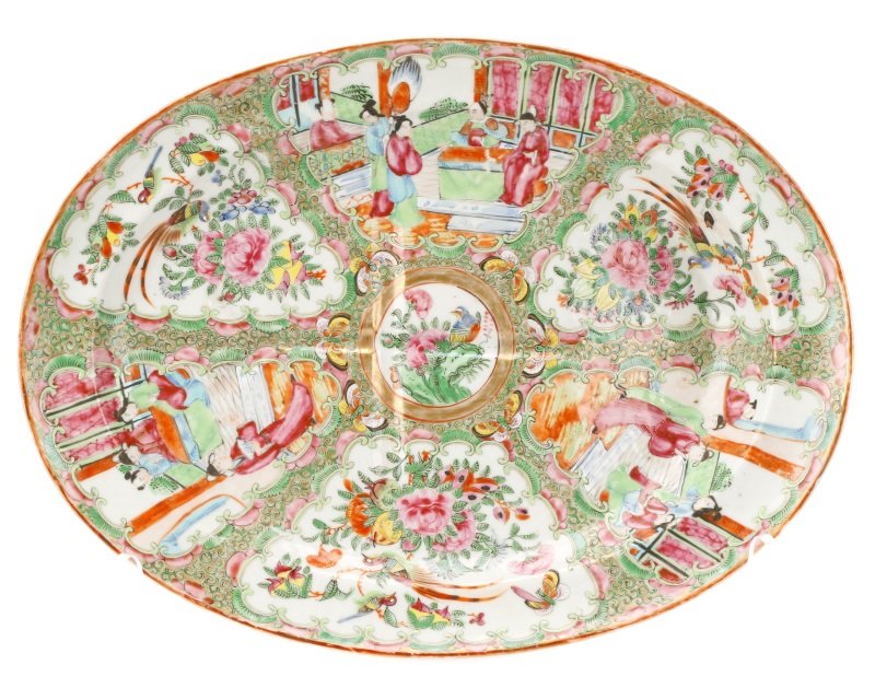 19th C. Chinese Rose Medallion Meat Serving Dish (1 of 6)