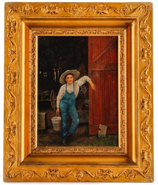 Farm Boy at Barn Door, Oil on Canvas, 19th C. (1 of 6)