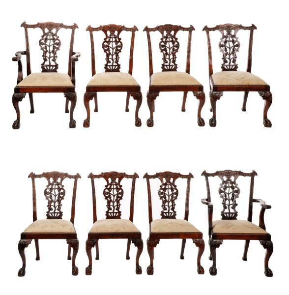 Set of 8 Chippendale Style Mahogany Dining Chairs (1 of 7)