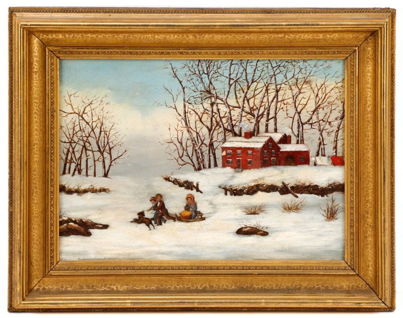 American School, Children with Sled, Oil on Canvas (1 of 6)