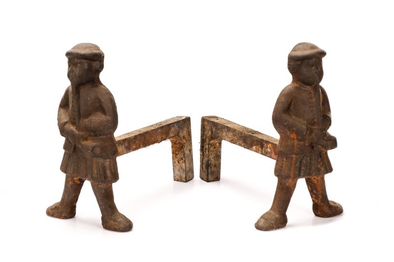 Pair of 18th C. Webb Andirons, Scotsmen in Kilts (1 of 8)